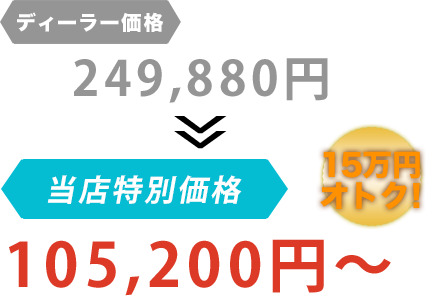 ディーラー価格249,880円がくるまやBuuBuuだと105,200円～。15万円もお得！